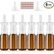 Nasal Spray Bottle, 6 Pcs 30ML/1oz Glass Amber Refillable Fine Mist Sprayers Atomizers, Small Empty Nasal Sprayer with Funnels and Labels