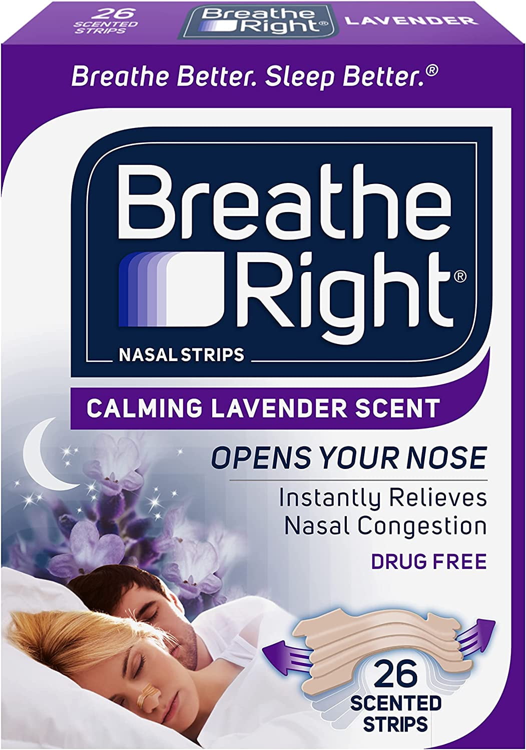 Nasal Strips Calming Lavender Scent Extra Strength Tan Nasal Strips Help Stop Snoring Drug-Free Snoring Solution & Nasal Congestion Relief Caused By Colds & Allergies 26 Count