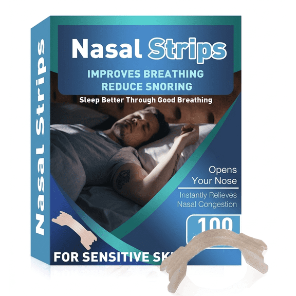 Nasal Strips for Snoring Relief, Upgraded Gentle Adhesive Stays All Night, Portable Breathable Nose Patches for Workouts, 100 PCS
