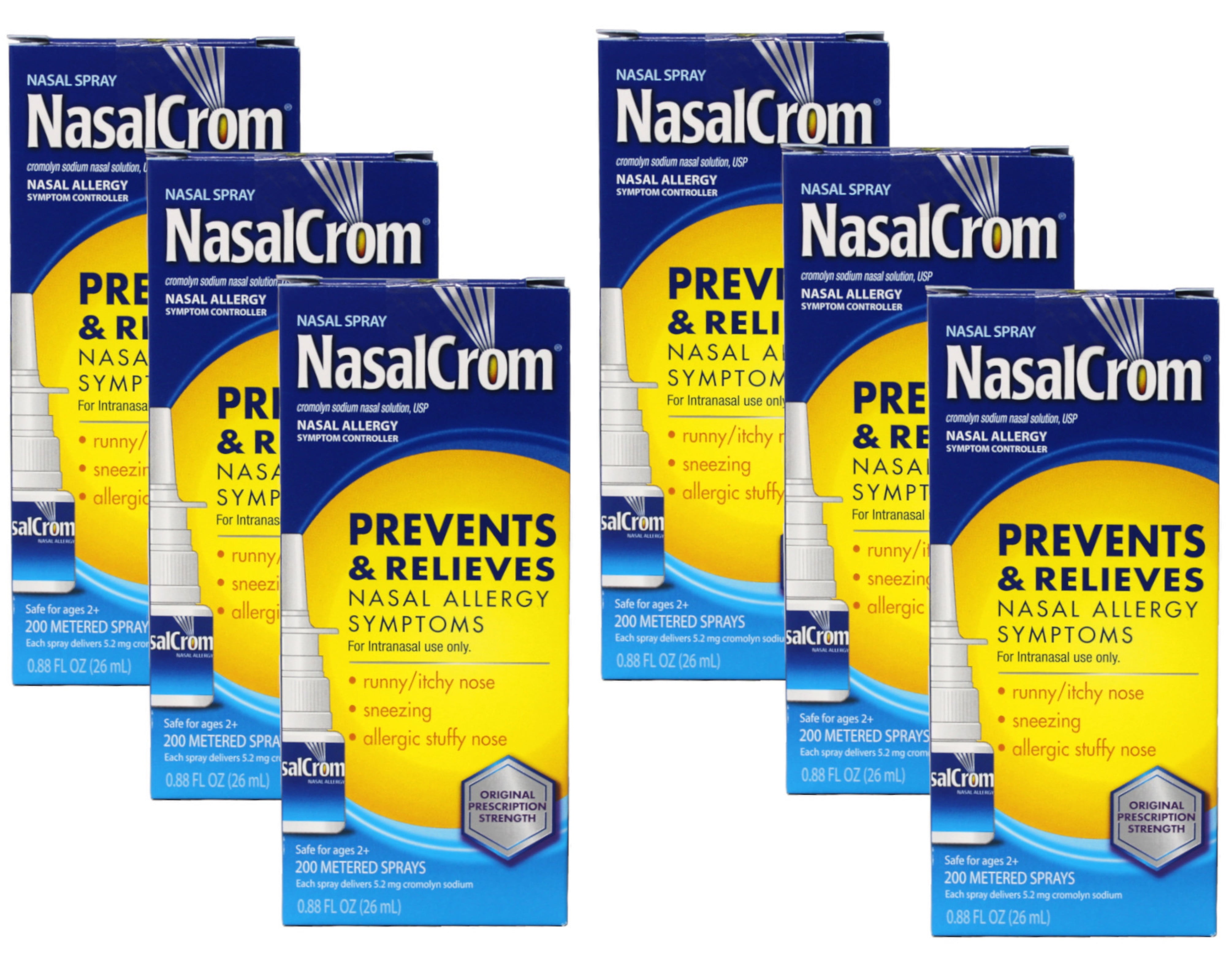 NasalCrom Nasal Spray Allergy Symptom Controller, 200 Metered Sprays,  0.88 FL OZ, Pack of 6