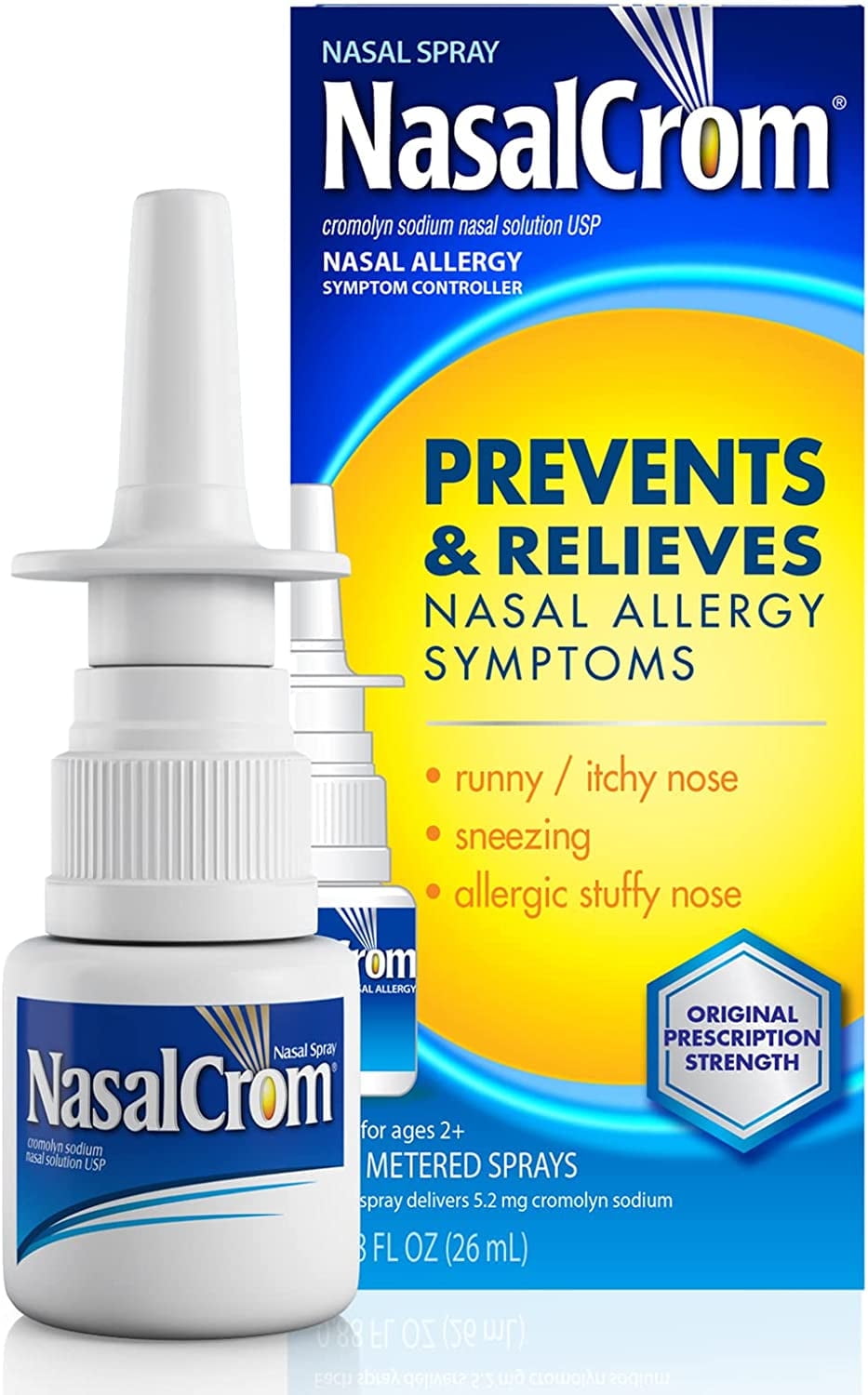 NasalCrom Nasal Spray, Prevents and Relieves Nasal Allergy Symptoms, Non-Drowsy, 200 Sprays, 0.88 FL OZ,(1 Pack)