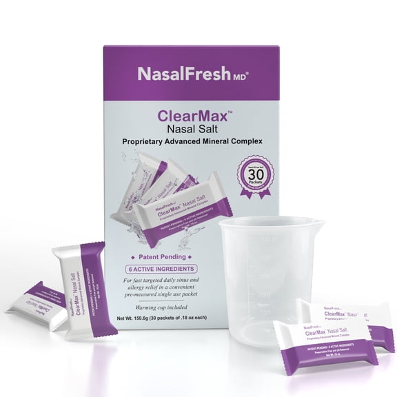 NasalFresh MD ClearMax Nasal Rinse Salt Refill 30 Pack with Cup