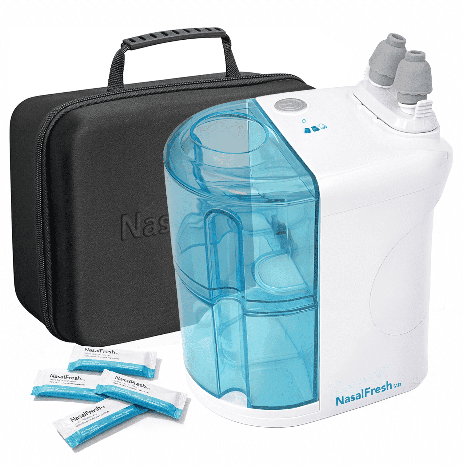 NasalFresh MD Premium Bundle Dual Powered Nasal Irrigation for Sinus Congestion & Snoring, 60 Saline Packets, Rechargeable, Self Cleaning for Adults