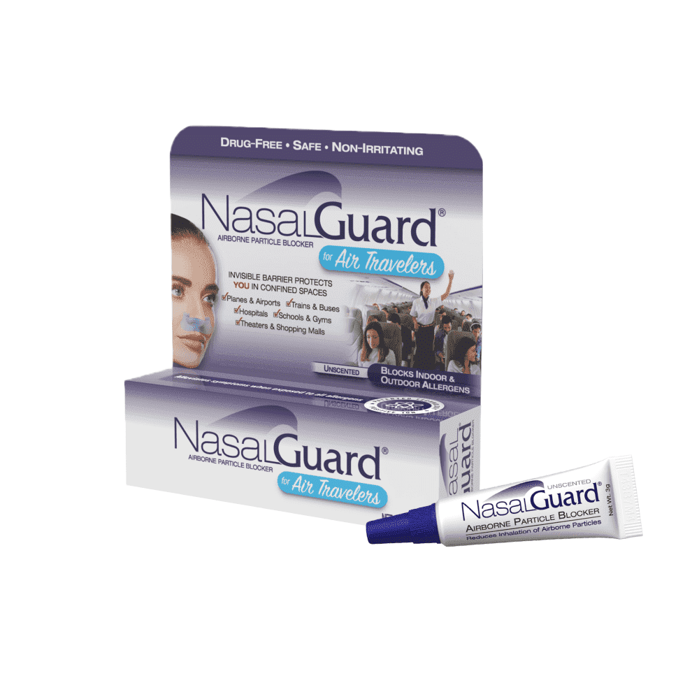 NasalGuard Airborne Particle Blocker Nasal Gel for Air Travelers - Drug-Free, Non-irritating, Non-drowsy, Airplane Travel Approved (Unscented) - (0.1 oz, Pack of 1)