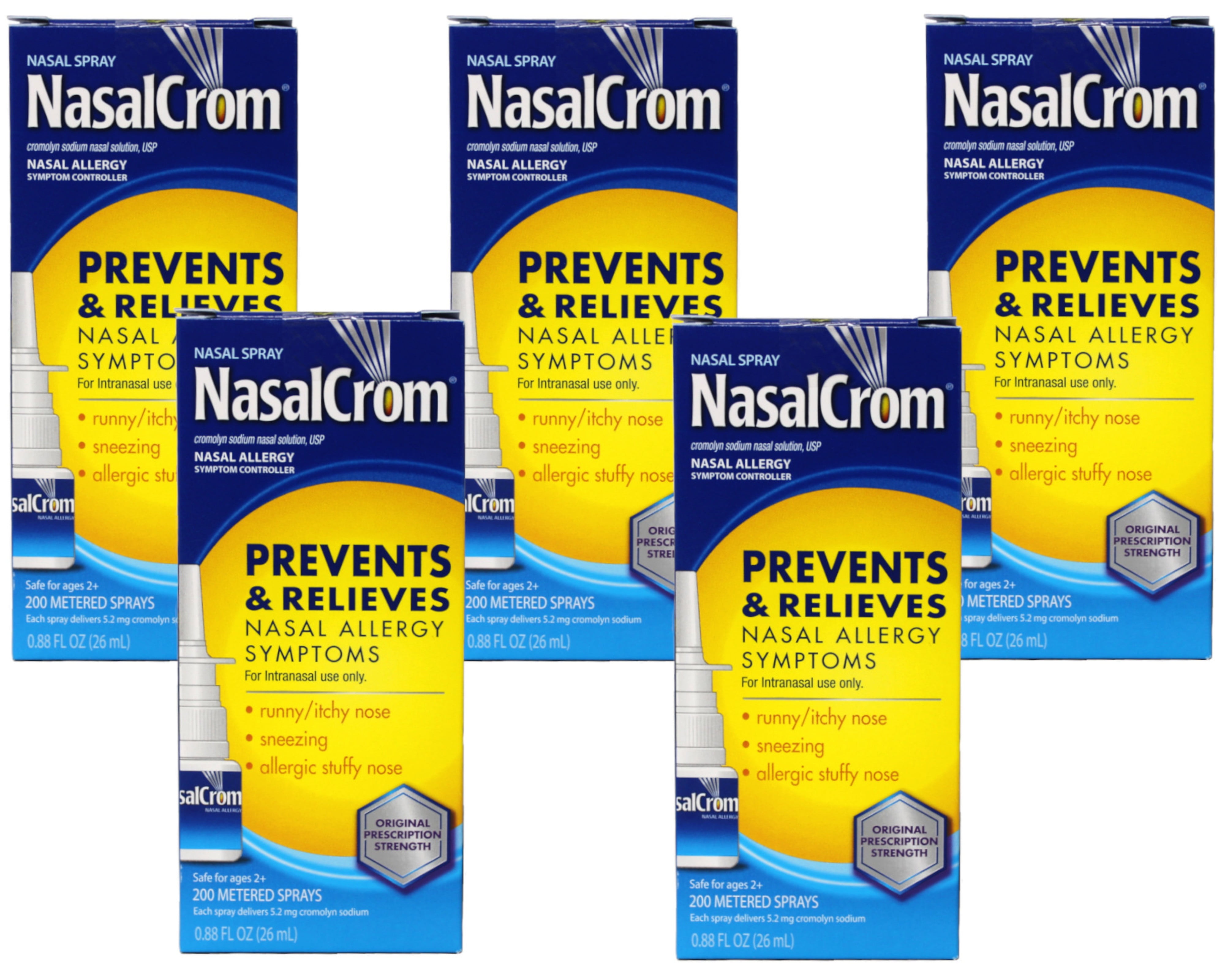 NasalCrom Nasal Spray Allergy Symptom Controller, 200 Metered Sprays, 0.88 FL OZ, - 5 Pack