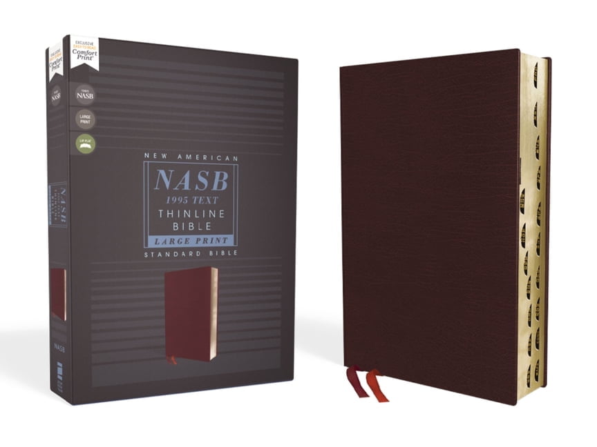Nasb, Thinline Bible, Large Print, Bonded Leather, Burgundy, Red Letter Edition, 1995 Text, Thumb Indexed, Comfort Print, (Hardcover)