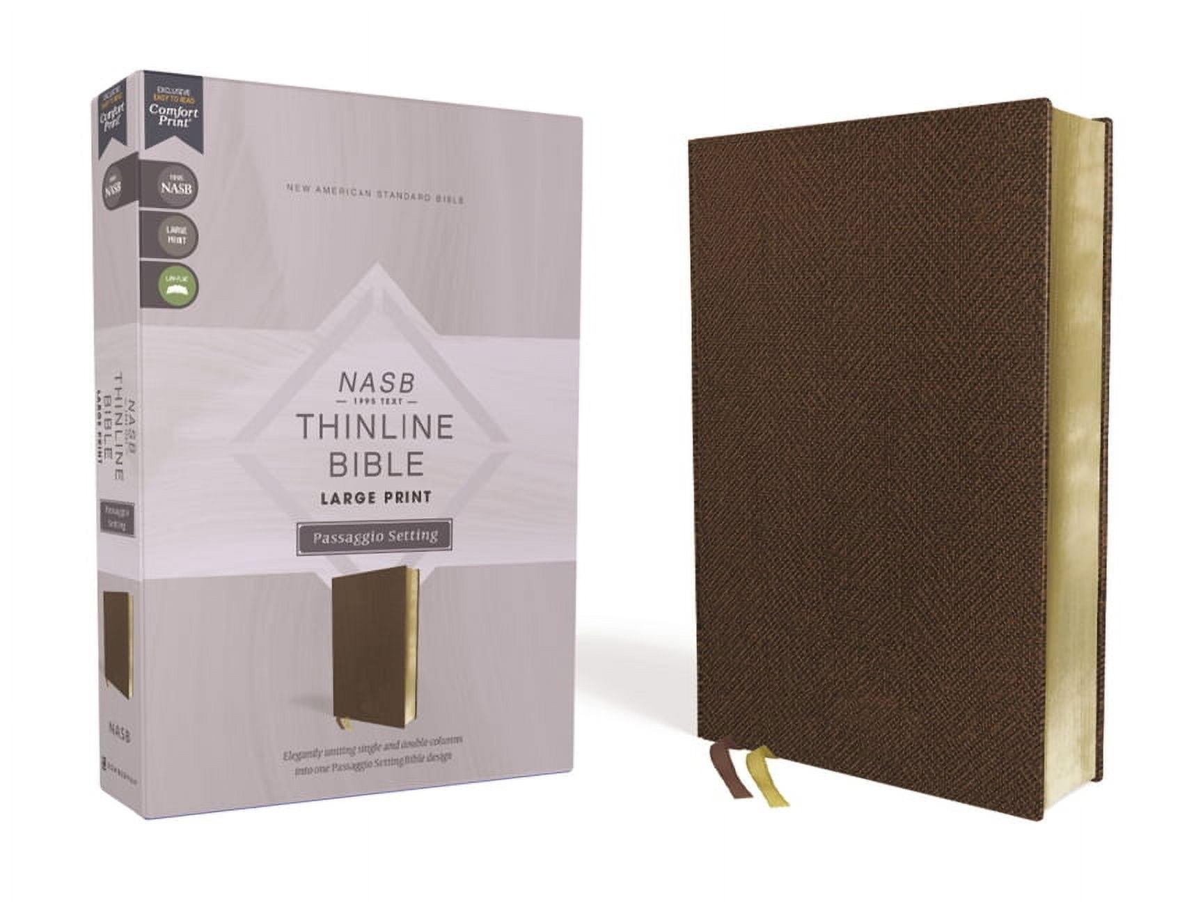 Nasb, Thinline Bible, Large Print, Passaggio Setting, Leathersoft, Brown, Red Letter, 1995 Text, Comfort Print: Elegantl, (Hardcover)