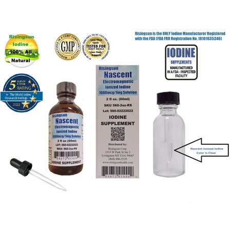 Nascent Ionized Electromagnetic Iodine Supplement Solution - 2 oz. - 100% All Natural - Made In USA