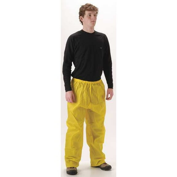 Rain Pants, Nylon, Polyurethane, 29 in Inseam, Elastic Closure, Yellow, Size XL