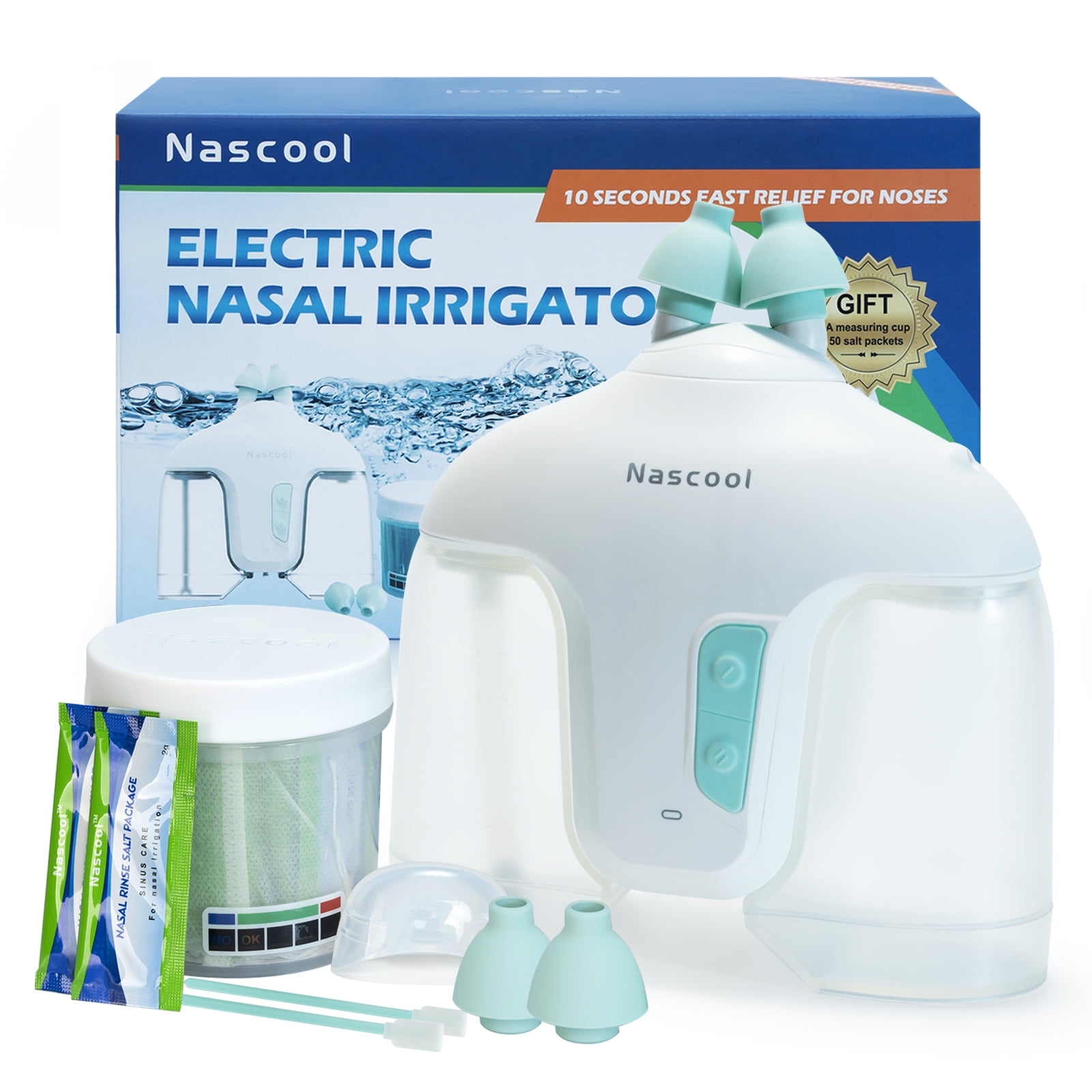 MAOEVER Nasal Irrigation System, Cordless Nasal Rinse Machine for Sinus  Relief & Nasal Care, Electric Neti Pot with 6 Tips and 40 Salt Packs Nasal