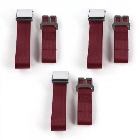 Nash Ambassador 1933-1957 Airplane 2 Point Burgundy Lap Bench Seat Belt Kit - 3 Belts