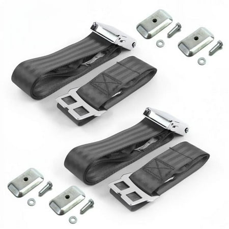Nash Rambler 1950-1954 Airplane 2 Point Charcoal Lap Bench Seat Belt Kit with Bracketry - 3 Belts