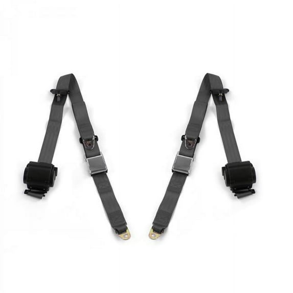 Nash Rambler 1950-1954 Airplane 3 Point Charcoal Retractable Bucket Seat Belt Kit - 2 Belts