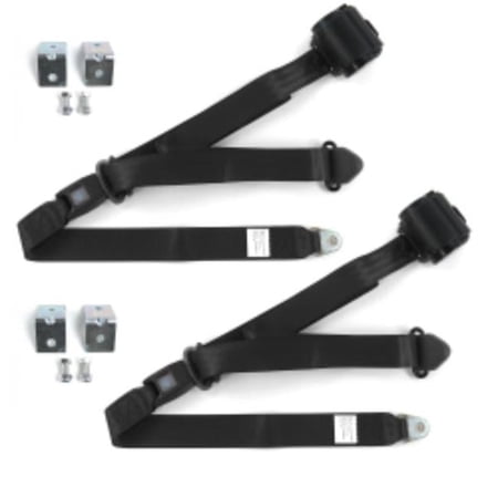 Nash Rambler 1950-1954 Standard 3 Point Black Retractable Bucket Seat Belt Kit with Bracketry - 2 Belts