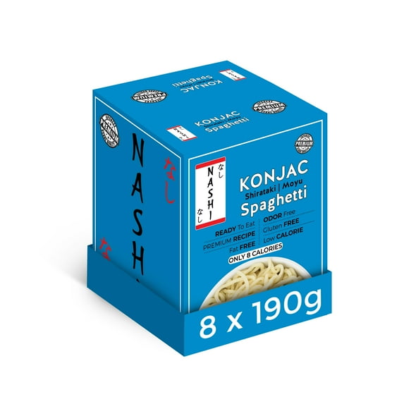Nashi Shirataki Konjac Spaghetti (8x190g) - KKS1 Glucomannan Premium Recipe, Keto-Friendly | Low-Calorie, Zero-Carb, Vegan & Gluten-Free, Odour-Free, High Fiber | Ready-to-Eat Food