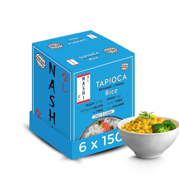 Nashi Tapioca Shirataki Rice 150g (Pack of 6) - Odour Free, Low Calorie & Fat Free, Vegan & Gluten Free, High Fibre, Keto Friendly, Low Carb Konjac Rice | Ready to Eat Japanese Style