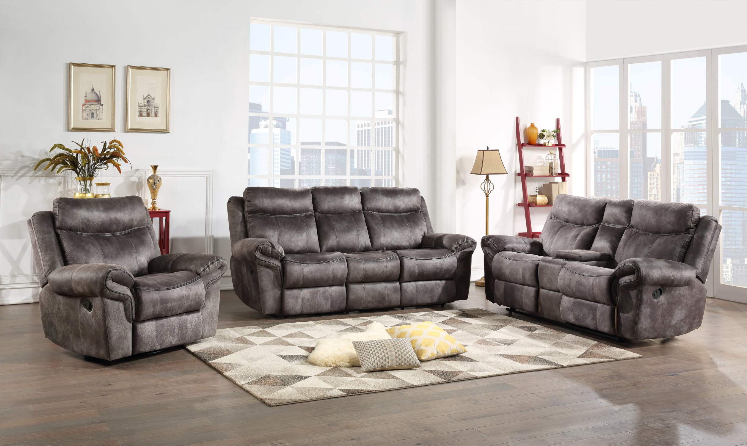 Nashville 3 Piece Living Room Set Dark Gray Dark Gray Wood - Walmart.com