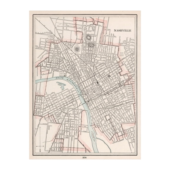 Nashville Art, 1901 Vintage Map of Nashville Tennessee, TN History Wall Decor Gift, Old Nashville Map - 24" x 36" Unframed Print
