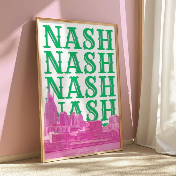 Nashville Art Print Pink Green Nashville Wall Decor Colorful Tennessee Travel Print Girly Nashville Tn Artwork Home Decor #702, Unframed Poster Size 8x12