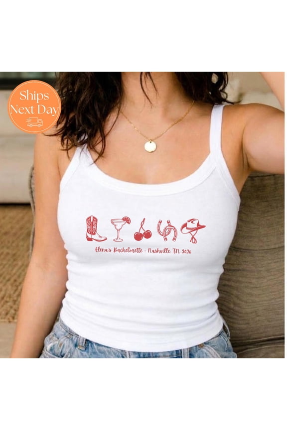 Nashville Bachelorette tank tops, Custom bridesmaid tanks, Western bride tank top, Personalized bachelorette Spaghetti Strap Tank