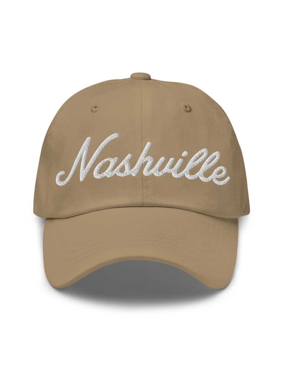 Nashville Baseball Cap Nashville Dad Hat Bold Script Utah UT Hat Embroidered Souvenir Gift Khaki