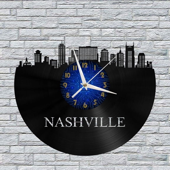 Nashville City​View 12 Inch Vinyl Record Wall Clock - Silent, Creative, and Unique Clock for Living Room, Entryway, or Bedroom Decor - Perfect Gift Idea(12 inchs B without LED)