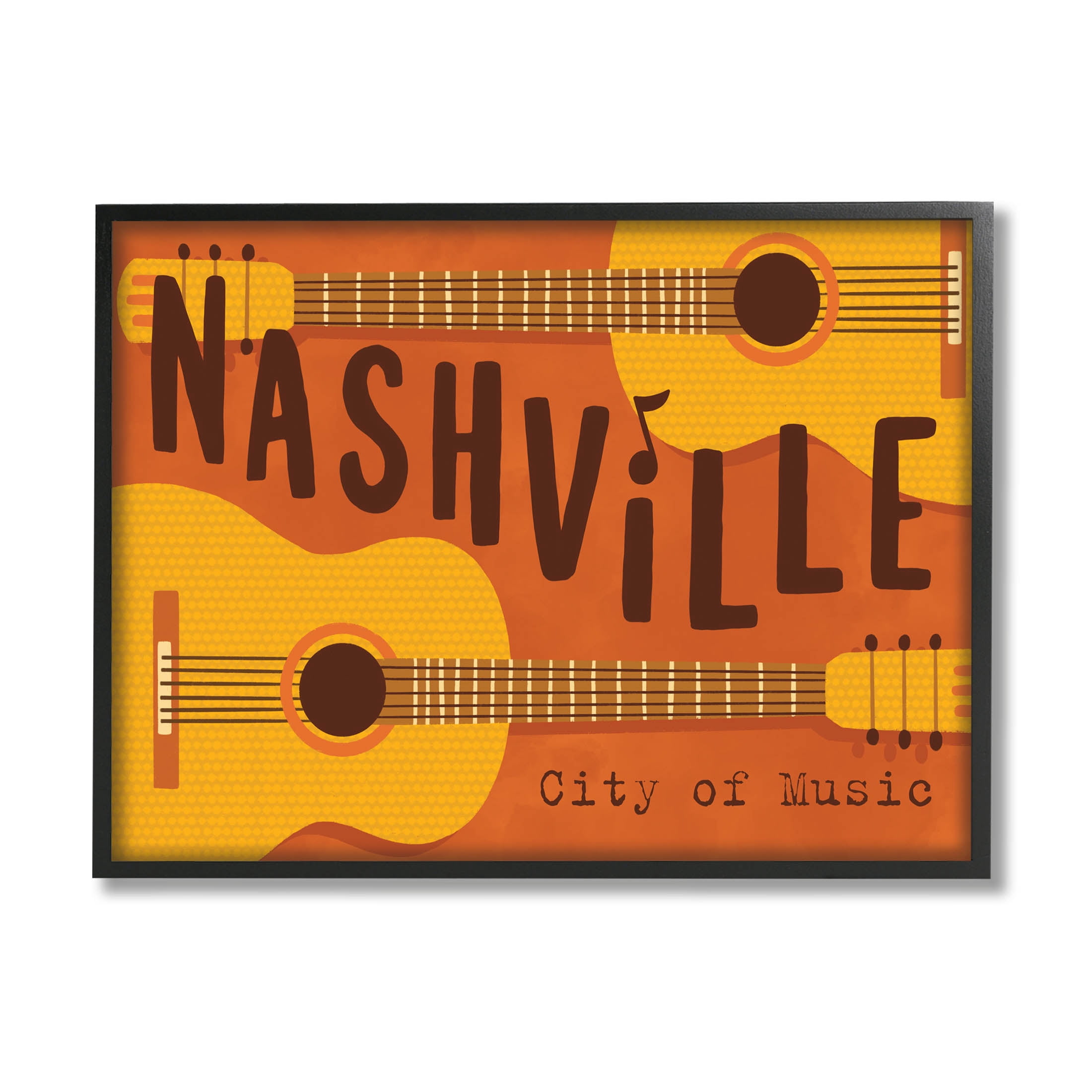 Nashville City of Music Guitars Performing & Arts Graphic Art Black Framed Art Print Wall Art