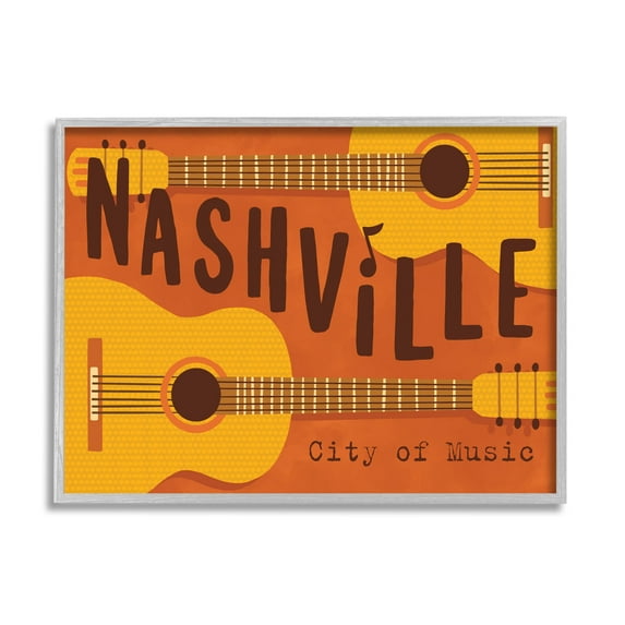 Nashville City of Music Guitars Performing & Arts Graphic Art Gray Framed Art Print Wall Art