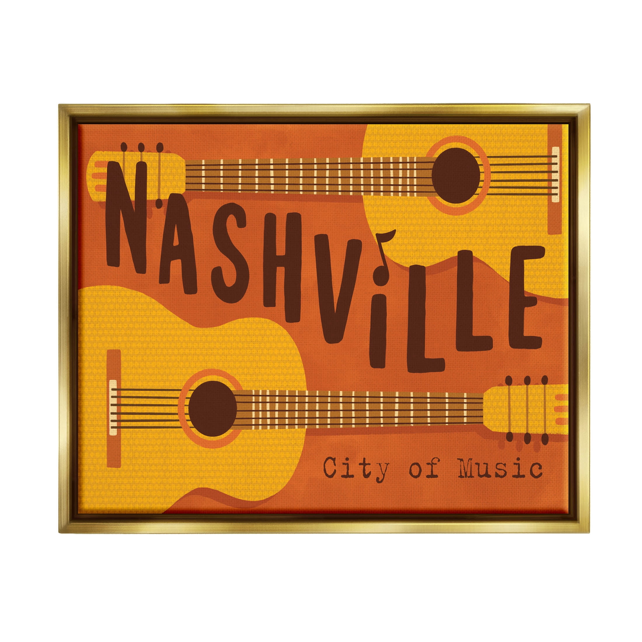 Nashville City of Music Guitars Performing & Arts Graphic Art Metallic Gold Framed Art Print Wall Art