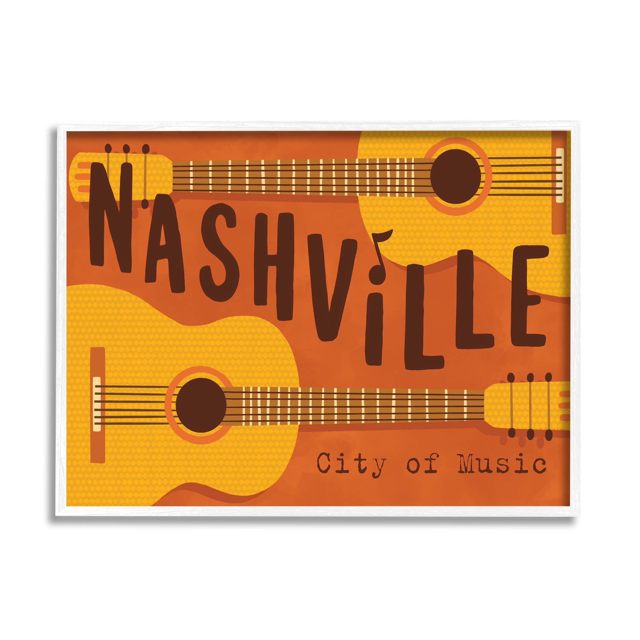 Nashville City of Music Guitars Performing & Arts Graphic Art White Framed Art Print Wall Art