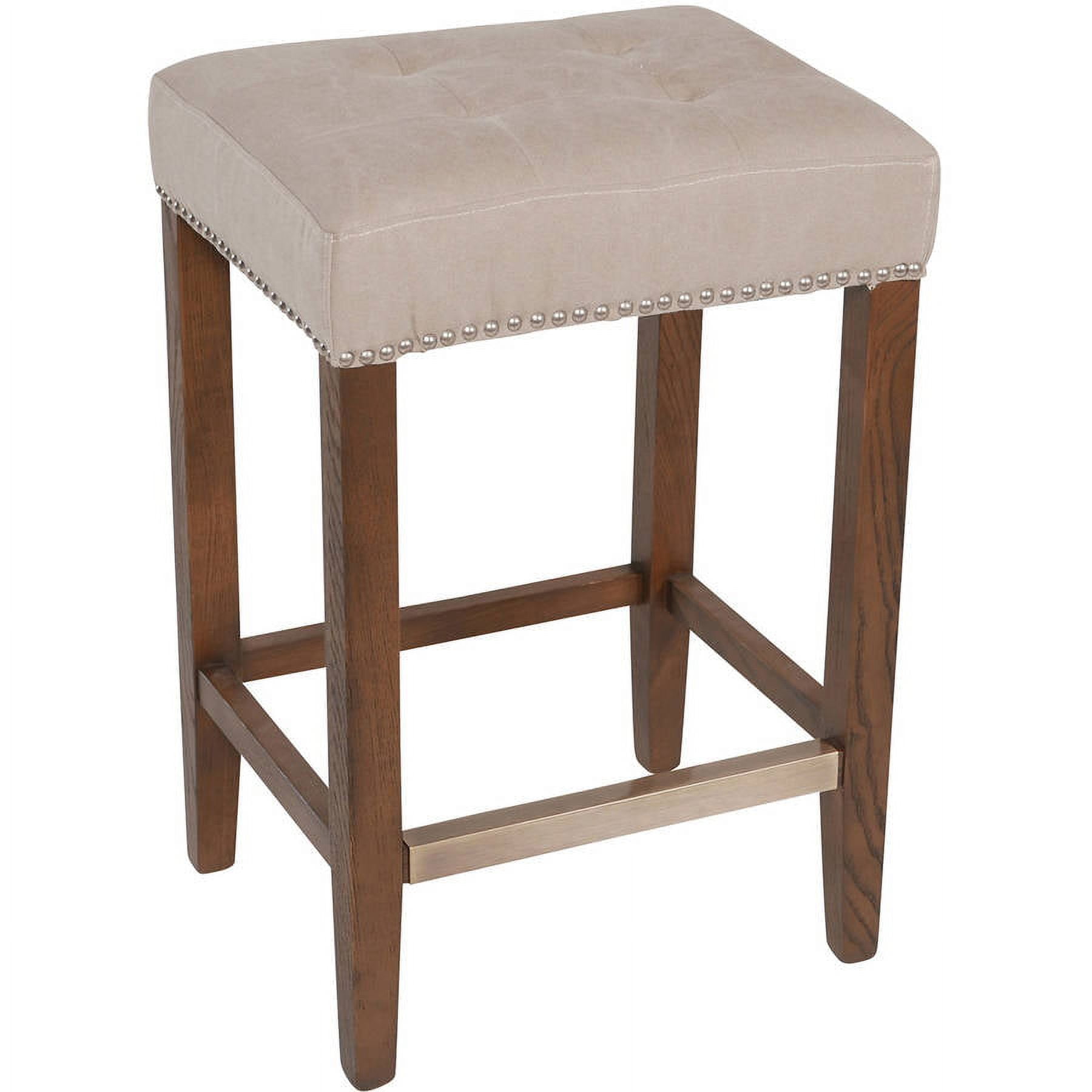 Nashville Counter Stool, Nailhead Beige, 26", Solid Oak