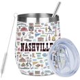 thumbnail image 1 of Nashville Gifts Travel Souvenir Wine Tumbler 12 oz Insulated Wine Glass Cup with Lid Straw Vacuum Insulated Cup,Travel Lover Gifts for Women Men Friend Birthday Christmas Halloween, 1 of 6