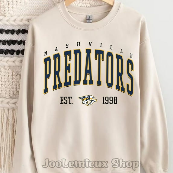 Nashville Hockey Crewneck Sweatshirt, Retro Nashville Hockey Sweatshirt, Predators Sweater, Hockey Fan Gifts ,Sand Color,Size L