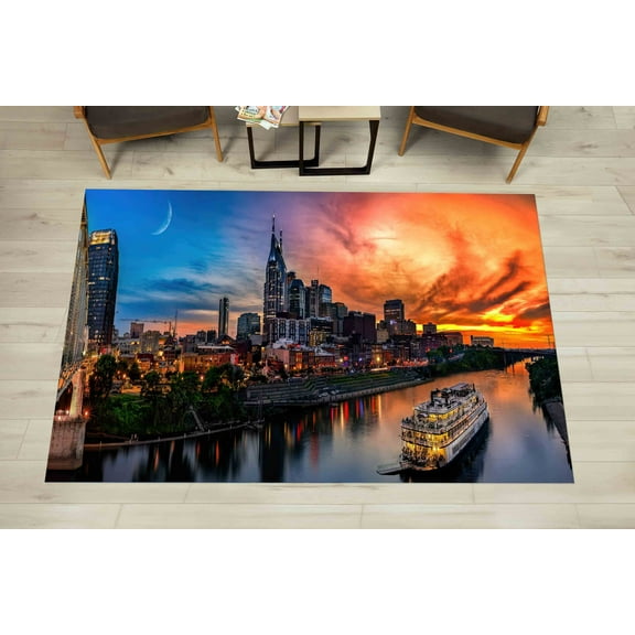 Nashville Landscape Rugs, Moon Rug, Cityscape Rug, Landscape Rugs, Stair Rug, Anti-Slip Carpet, Front Door Rug, Luxury Rug, Accent Rug, 3.3'x6.5' - 100x200 cm