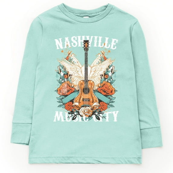 Nashville Music City Guitar Grunge - Youth Long Sleeve Graphic T-Shirt