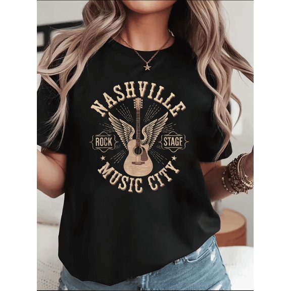 Nashville Music City Retro Southern Country Vibe Design Unisex T-Shirt V11741, up to Size 5XL