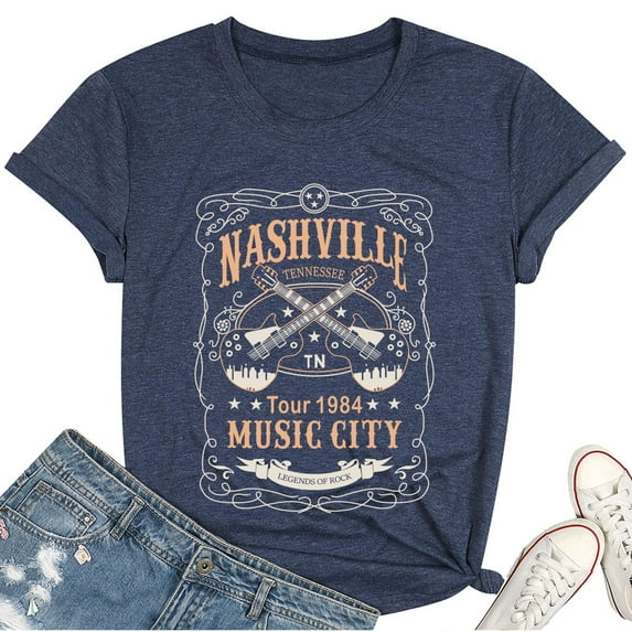 Nashville Shirt for Women Vintage Guitar Graphic Tee Music City T Shirt Rock Band Tee Tops
