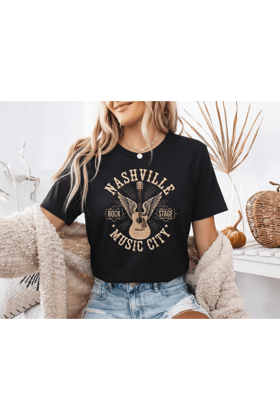 Nashville Music City Southern Country Retro Vibe Design Souvenir Unisex T-Shirt V11741 up to Size 5XL