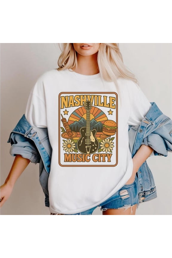 Nashville Music City T-Shirt Retro Graphic T-EE C-omfort Colors Shirt Country Concert Shirt Western Style Gift for Her or Him