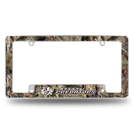 Nashville Hockey Predator's Chrome Metal License Plate Frame with Mossy Oak Camouflaged Camo Design