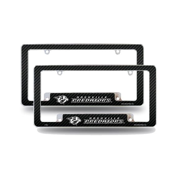 Nashville Hockey Predator's (Set of 2) Chrome Metal License Plate Frames with Carbon Fiber Design