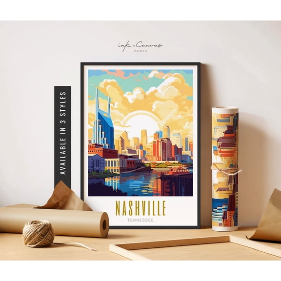 Nashville Poster Modern Travel Poster Artwork Of Nashville Tennessee Landscape Poster Nashville Wall Art Poster Travel Art Home Decor, 8x12 UNFRAMED