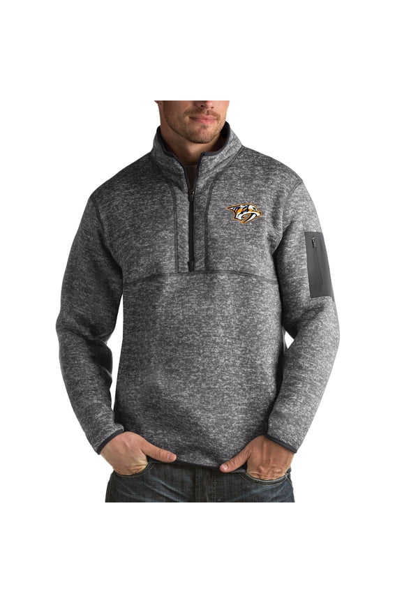 Men's Antigua Heather Gray Nashville Predators Fortune Big & Tall Quarter-Zip Pullover Jacket