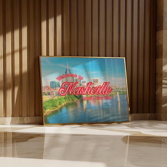 Nashville Print Vintage Travel Print Pink Tennessee Wall Decor Music City Skyline Retro Artwork Trendy Tn Wall Art Home Decor #517, Unframed Poster Size 8x12