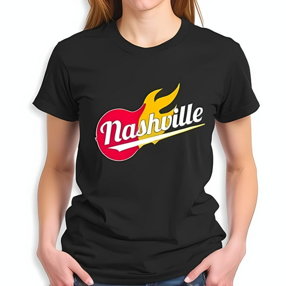 Nashville Retro Flame Graphic Cotton Short Sleeve T-Shirt - Casual Crew Neck Tee for Urban Chic Style