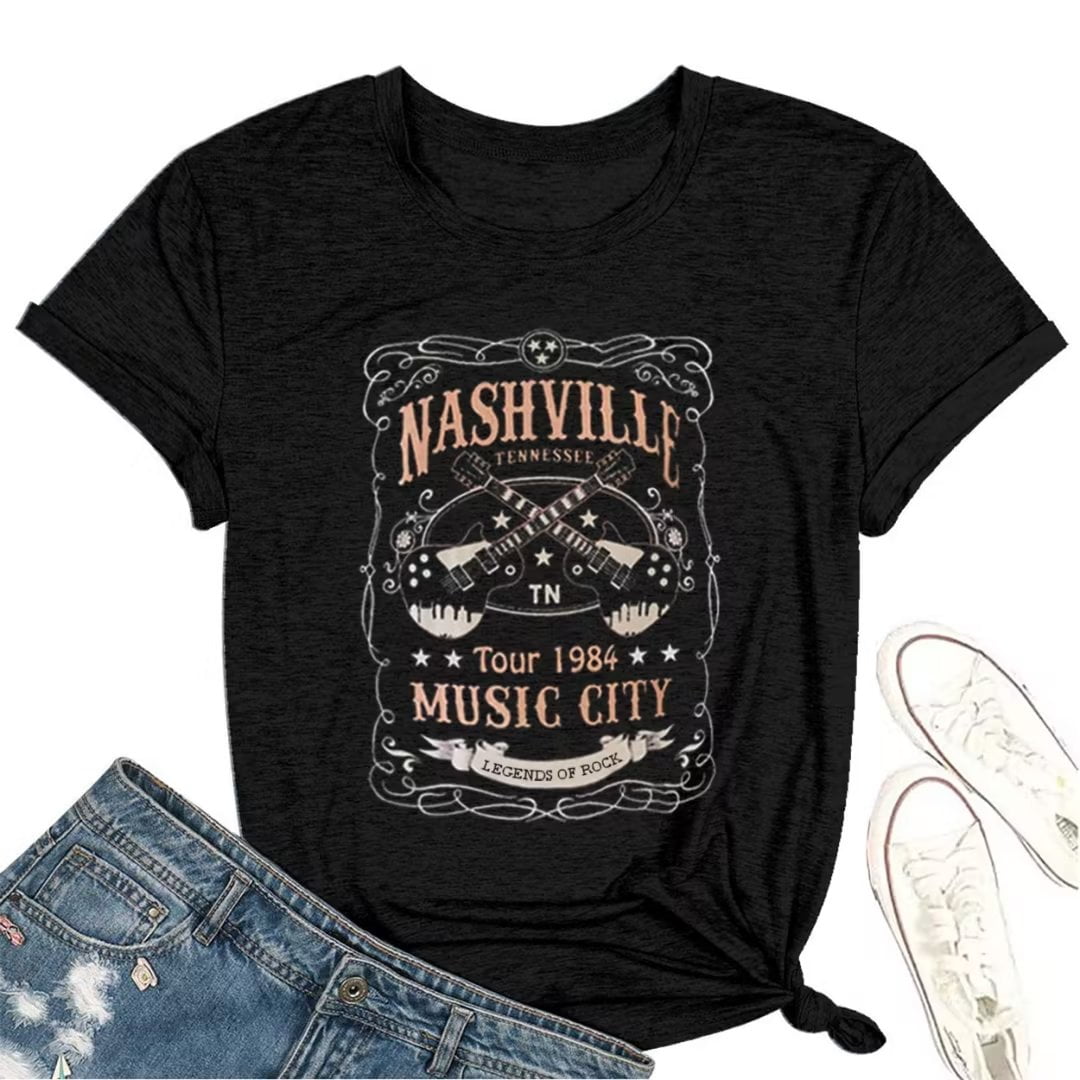 Guitar NASHVILLE Music City Print Crewneck Tee main image 0