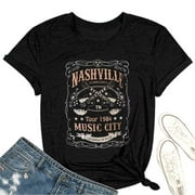 NDESTM Nashville Shirt for Women Vintage Guitar Graphic Tee Music City T Shirt Rock Band Tee Tops