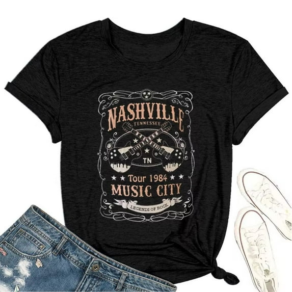 Nashville Shirt for Women Vintage Guitar Graphic Tee Music City T Shirt Rock Band Tee Tops