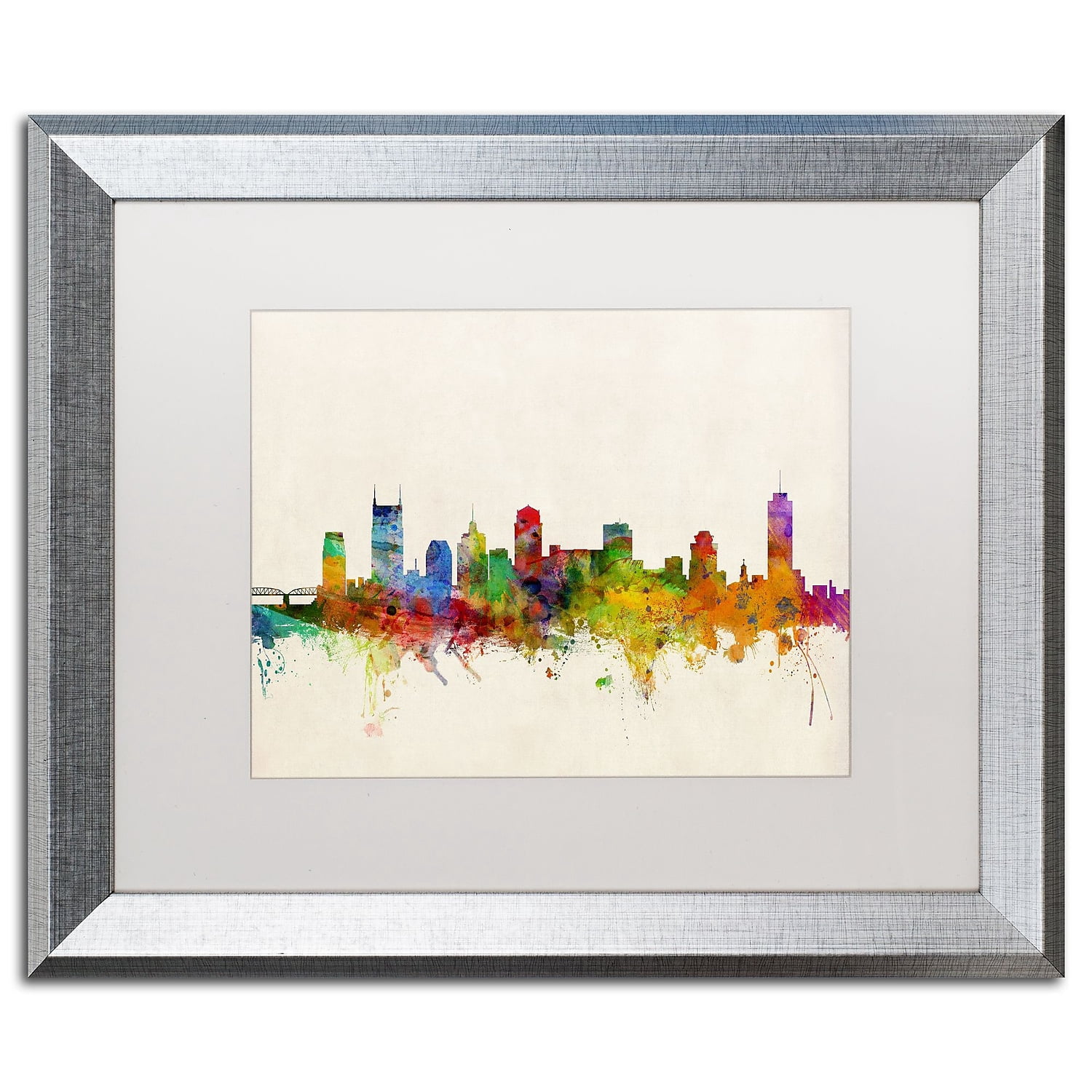 "Nashville Skyline" Canvas Art by Michael Tompsett White Matte, Silver Frame