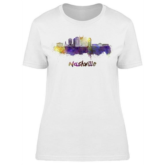 Nashville Skyline Watercolor Art T-Shirt Women -Image by Shutterstock, Female x-Large